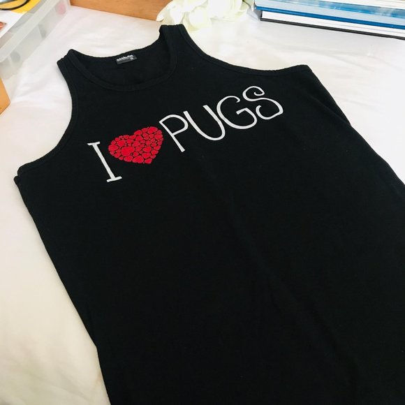 I Love (Heart) Pugs Black Tank Sz S by Idakoo - Picture 2 of 5